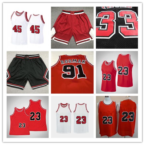 Männer Michael 23 45 MJ Jersey Dennis 91 Rodman Scottie 33 Pippen Shorts Black Red White Ing Basketball Trikots