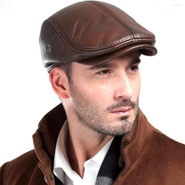 Berets Echtes Leder Herren Verstellbare Sboy Baskenmütze Hut Fahren Jagd Angeln Mode Flache Kappe Geschenk für Männer