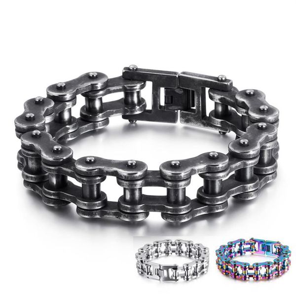 19mm Heavy Punk Rock da uomo Rainbow Blue Bike Biker Bracciale a catena per moto Gioielli Bracciale per bicicletta in acciaio al titanio nero Ba263h