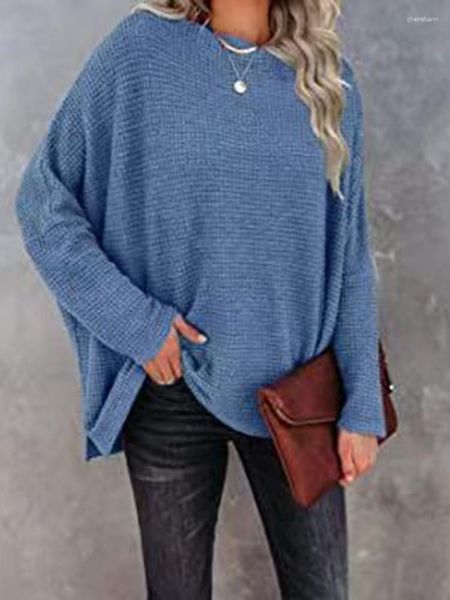 Kadın Sweaters Sıradan omuz kapalı yarasa uzun kollu waffle örgü süveter büyüklükte kazak homewear gevşek