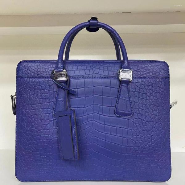 Valigette 2023 Color Sky Blue Vera pelle di coccodrillo Valigetta da uomo Borsa per laptop Luxury Aligator Business