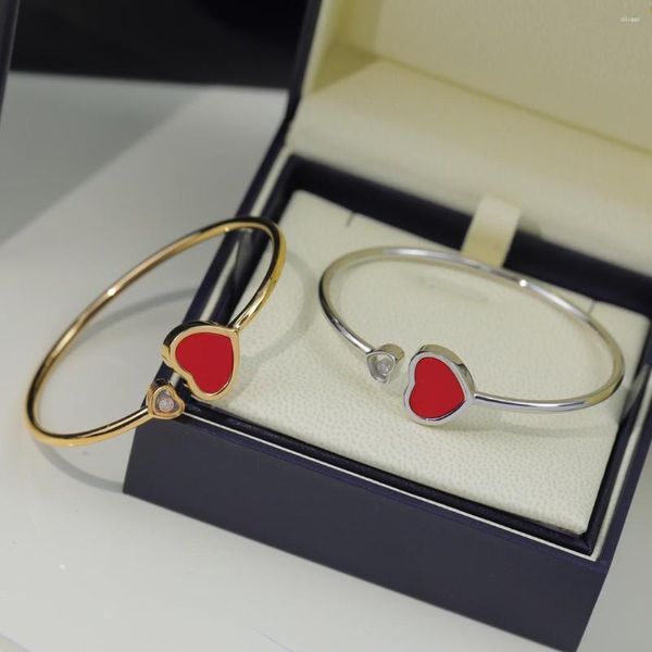 Bracciale rigido classico alla moda, smalto rosso, a forma di cuore, bracciale singolo, stile da donna, per feste romantiche