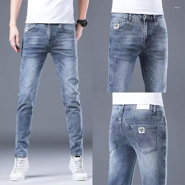 Jeans masculinos 2023 design mens estiramento magro moda denim lápis calças de algodão macio fino ajuste calças elásticas roupas masculinas