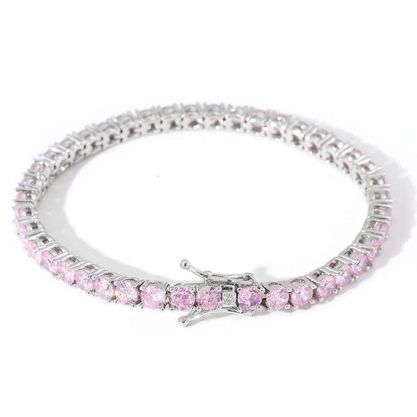 Collana dell'anca 4mm rame intarsiato zircone rosa braccialetto a una fila marchio di moda per uomini e donne amanti dei gioielli hip hop