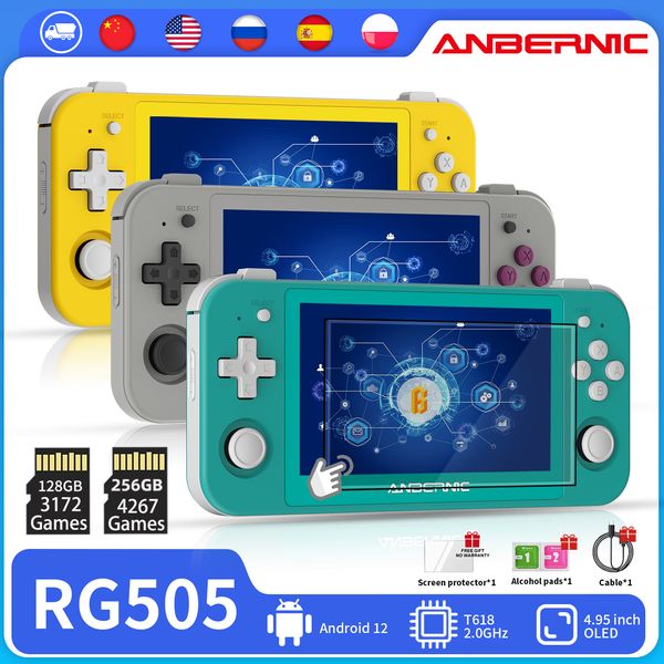 Tragbare Spielespieler ANBERNIC RG505 Retro-Handheld-Spielekonsole 4,95 Zoll OLED-Touchscreen Android 12 T618 64-Bit Eingebauter Hall Joyctick 4000 Spiele 230922