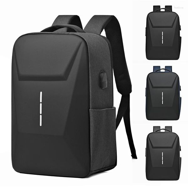 Zaino Nero Classico Da Viaggio Uomo Business School Borsa USB Laptop di grande capacità Impermeabile Guscio rigido alla moda