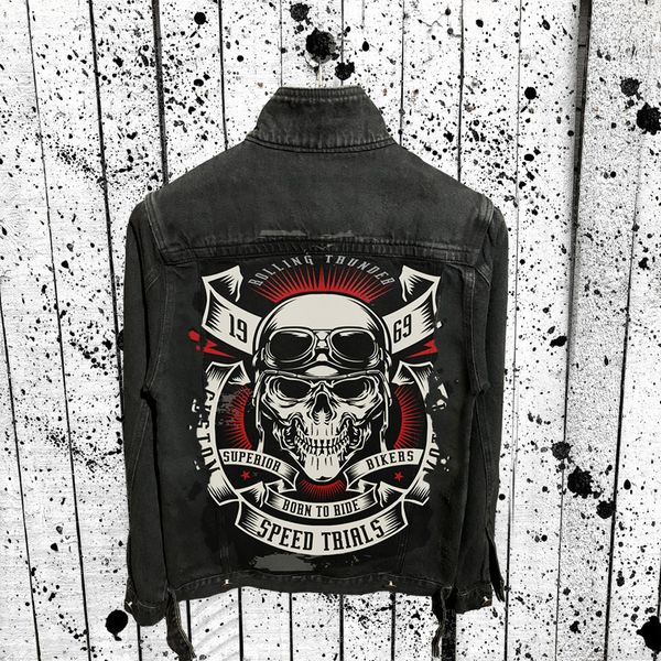 Herrenjacken Herren Cyberpunk Jacke Jean Denim Vintage Washed Black Skull Bone Harajuku Destroy Casual Heavy Metal Streetwear Motorrad 230922