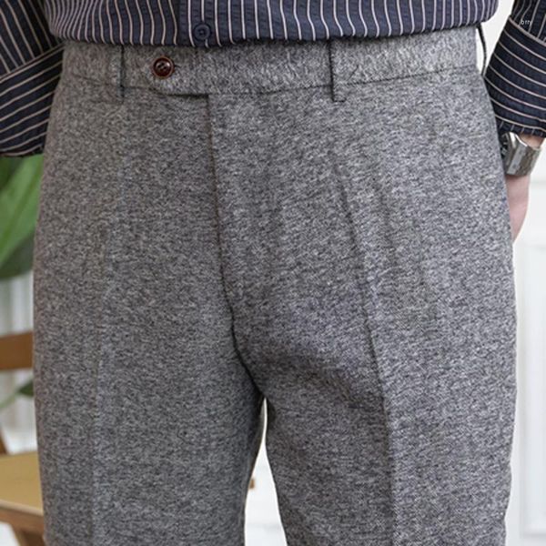 Ternos masculinos 2023 outono grosso tweed cor sólida terno calça pés casual britânico calças de cintura alta calças de escritório calças masculinas vestido