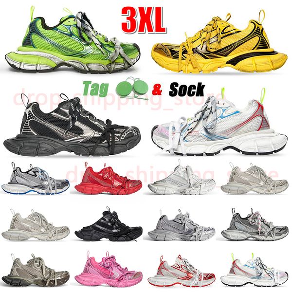 Scarpe da ginnastica 3XL di alta qualità Scarpe di lusso firmate 3XL Lacci extra Dettagli riflettenti Tess. stampate in nylon. Scarpe da ginnastica da tennis da esterno in pelle gommata da jogging 36-45