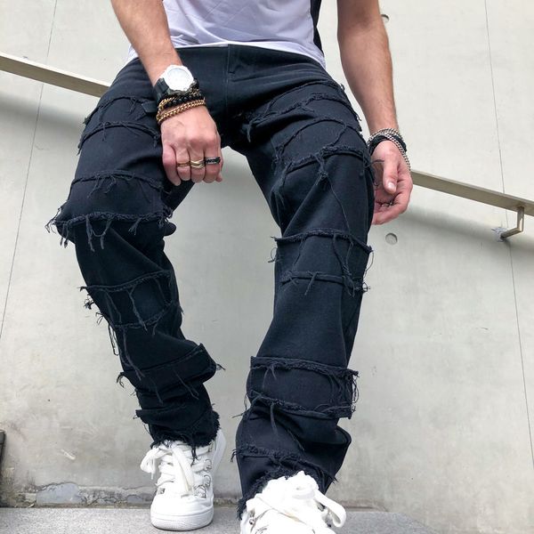 Herren Jeans Einfache Stilvolle Männer Hip Hop Ripped Patch Gerade Lose Hosen Streetwear Männlichen Casual Denim Hosen 230923