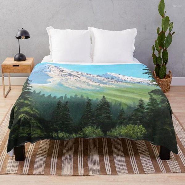 Одеяла, вдохновленные пейзажем Боба Росса - Одеяло в стиле горного искусства, модный диван для пикника