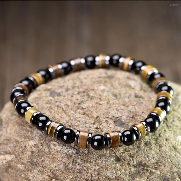 Strand 6mm Naturale Nero Ossidiana Ematite Occhio di Tigre Cilindrico Borda I Braccialetti Per Gli Uomini Protezione Della Salute Delle Donne Anima Gioielli Yoga