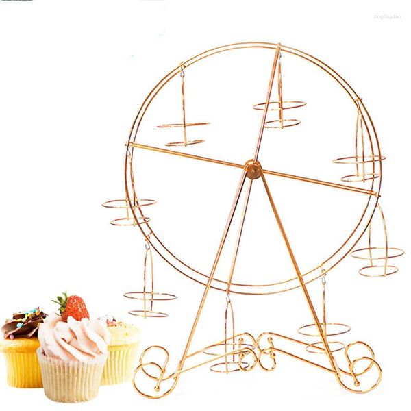 Utensili da forno Sweettreats Supporto per cupcake e dessert con ruota panoramica girevole in metallo da 8 tazze Finitura cromata Decorazione aggiornata per feste