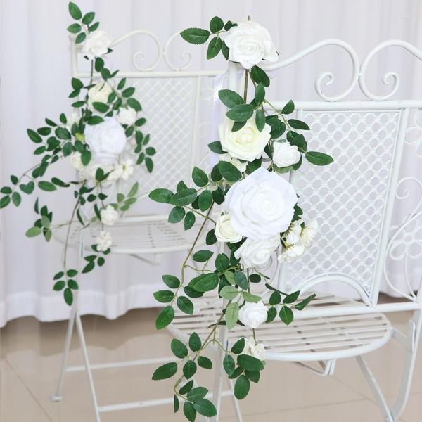 Flores decorativas artificial rosa cadeira de casamento decorações corredor banco para cerimônia arco querida mesa centerpieces decoração