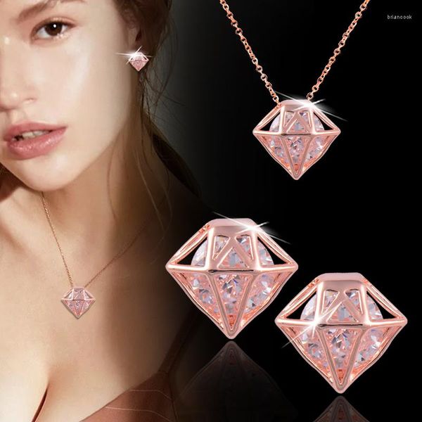 Halskette Ohrringe Set LEEKER Für Frauen Stud Ohrring Rose Gold Silber Farbe Halsband Braut Hochzeit Zubehör Schmuck LK3