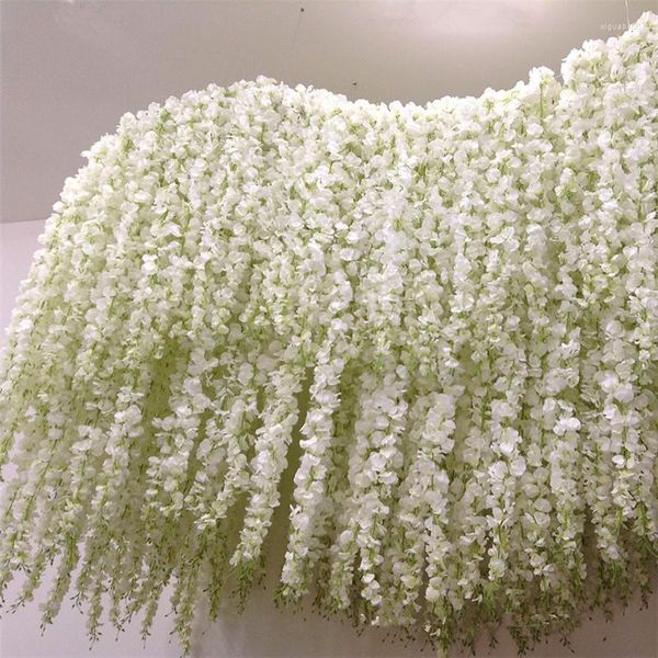 Flores decorativas 50 peças 1m/2m orquídea artificial rattan corda videira folhas verdes para casa casamento decoração de jardim pendurado guirlanda parede