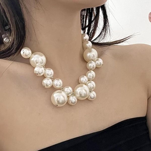 Ketten Übertreibung Vintage Simulation Große Perle Perlen Kette Choker Halskette Für Frauen Weibliche Hochzeitstag Modeschmuck Party