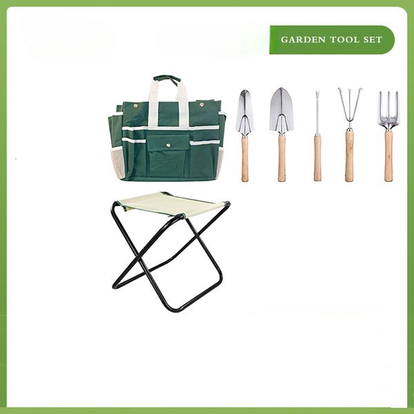 Conjunto de saco de suspensão de banco de ferramentas, pá de 7 peças, regador, luvas, kit de ferramentas de jardim