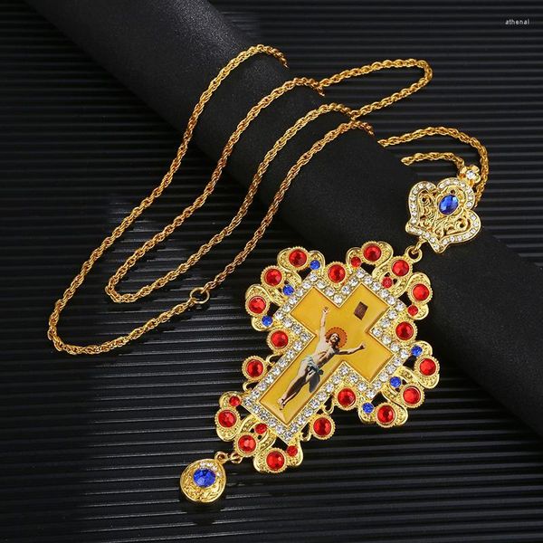 Correntes 1 pc cruz católica pingente colar jesus crucifixo strass corrente oração rosário cristão jóias presente