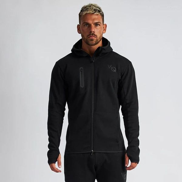 Hoodies masculinos com capuz jogger ginásio esportes fitness correndo roupas de treinamento algodão jaqueta com zíper lazer moda tendência casaco esportivo