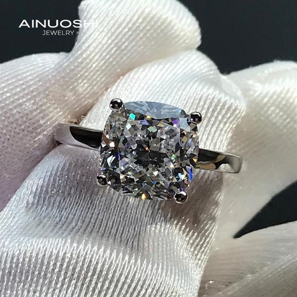 Solitare 9x9mm Anelli di fidanzamento con taglio a cuscino simulato SONA Diamond per gioielli in argento sterling 925 con anello nuziale Cluster264d