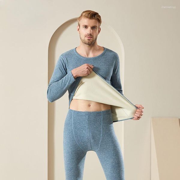 Tute da uomo Inverno Oversize Velluto Addensare Biancheria intima termica O-Collo Causale Slim High Street Bottoming Abito lungo Johns Abiti maschili