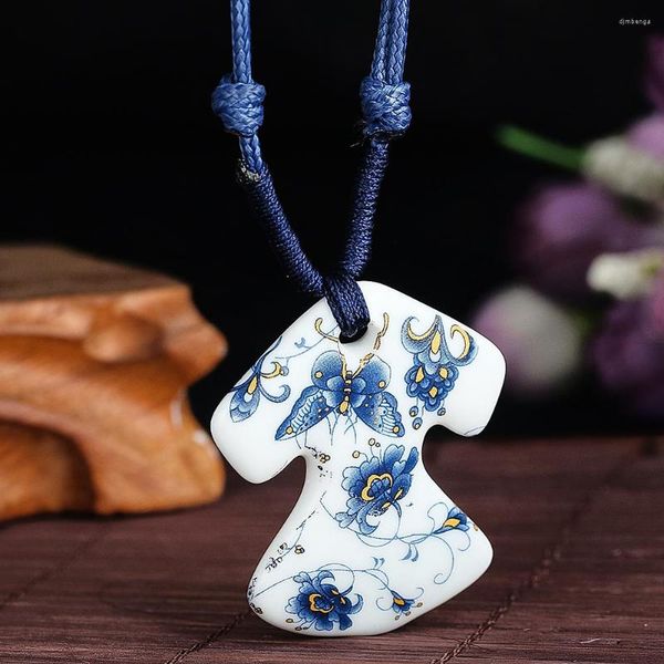 Anhänger Halsketten Gemalter Schmetterling Keramik Halskette Chinesisches Porzellan Cheongsam Charm Schmuck Für Frauen Mode Kleidung Match Zubehör