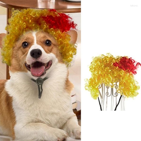 Transportador de cachorro engraçado gato cães amarelo vermelho cachos perucas traje headpiece festa de Halloween