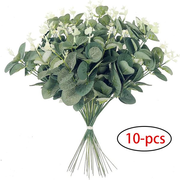 Noel Dekorasyonları 10 PCS 12 Okaliptüs Bırak Çökme Şube Yapay Plastik Bitkiler Yeşil Saplar Düğün Sahte Sahte Çiçekler Kek Dek Dekor 230923
