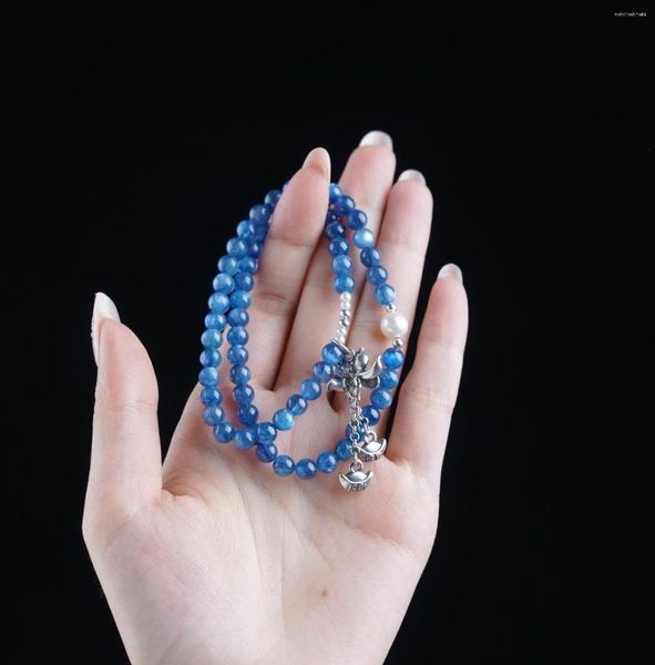 Link-Armbänder, blaues Kristall-Armband, passend zu: Tibetsilber, Lotus-Anhänger, Perle, fortgeschrittenes Geschenk, Geheimnis, Hilfe, Express-Kommunikation, aktiv