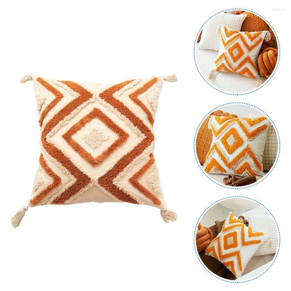Fronha de travesseiro colorida decoração de sala de estar capa de abraço borla quadrada lance sofá S