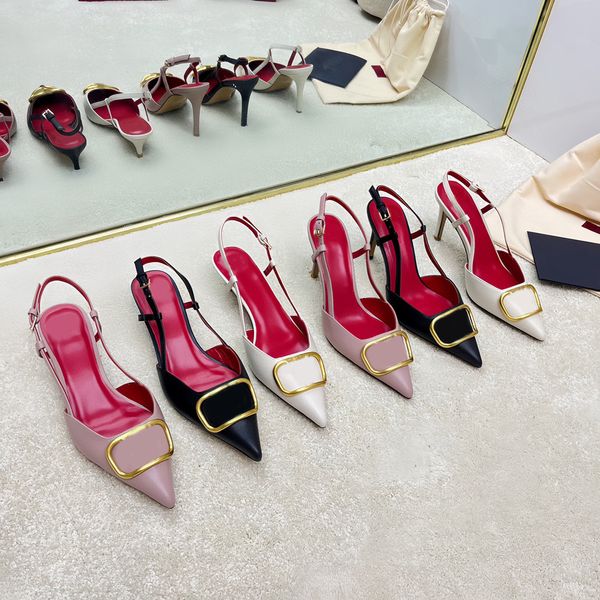 Mulheres verão salto alto apontou sapatos clássico metal v-botão nu preto vermelho fosco saltos finos sapatos de casamento sapatos de escritório sapatos de banquete 35-44