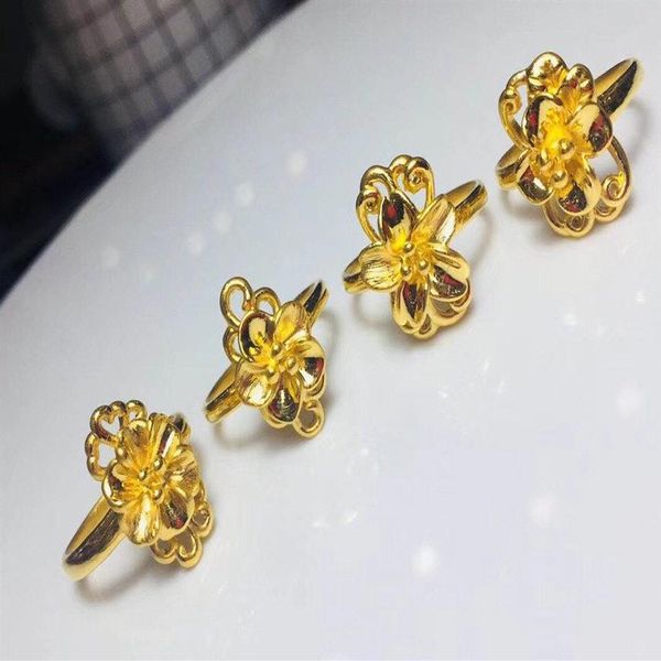 Cluster Anelli HX 24K Anello in oro puro Reale AU 999 Solido Elegante Cuore lucido Bellissimi gioielli alla moda di lusso Vendita 2021186T