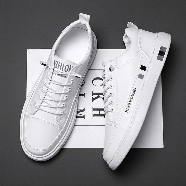 Sapatos de vestido elegante tênis de couro branco homens vulcanize estudantes baixo top adolescente menino impermeável tenis sneaker homem 230923