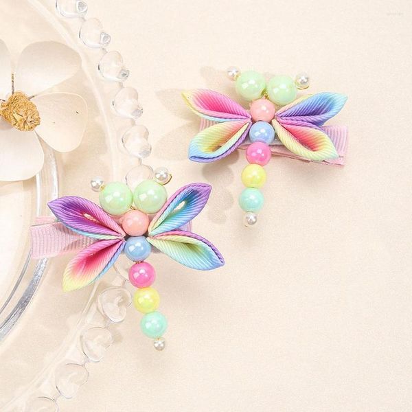 Haarschmuck 2 Stück Farbverlauf Libelle Clips für Mädchen Süße Perle Baby Haarnadeln Spitze Ornament Kopfbedeckung Exquisit