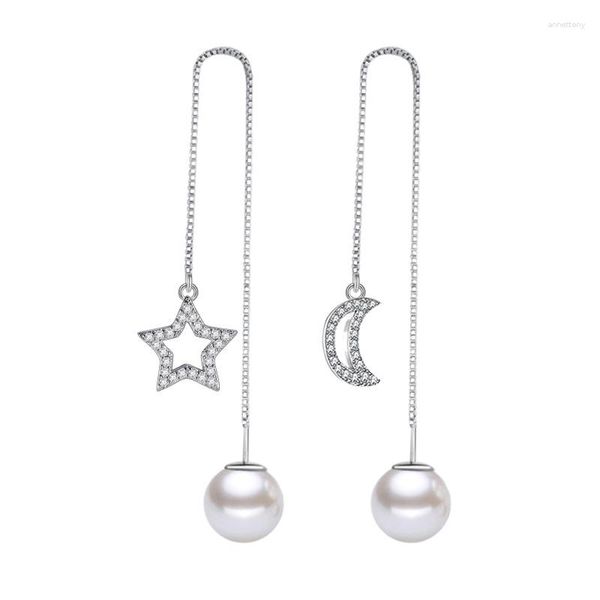 Orecchini pendenti 1 paio stile coreano elegante perla luminosa stella luna placcato argento per le donne 2023 decorazione di nozze di tendenza