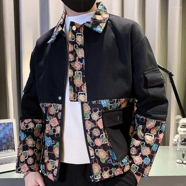 Herrenjacken Hohe Qualität Vintage Muster Patchwork Nähte Jacke Herren Herbst Revers Motorrad Koreanische Slim Britischen Casual