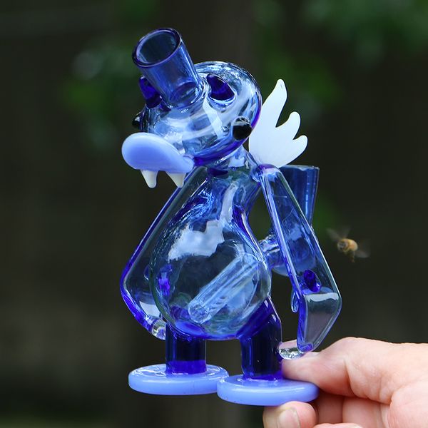 Vidro Bong Duck Design Oil Rig Dab Rigs Pequeno Bubbler Beaker Reciclar Hookahs Cachimbos Azul Com 14mm Quartz Banger