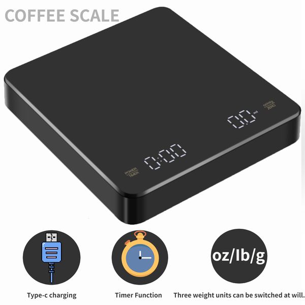 Бытовые весы Встроенная зарядка аккумулятора Электронные весы Встроенный автоматический таймер для эспрессо Умные весы для кофе Кухонные весы 3 кг 0,1 г 230923