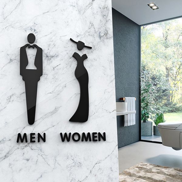 Decorazioni da giardino Simbolo toilette in acrilico Uomo Donna Targa autoadesiva per porta del bagno per el Office Home Restaurant Nero/Argento/Oro 230923