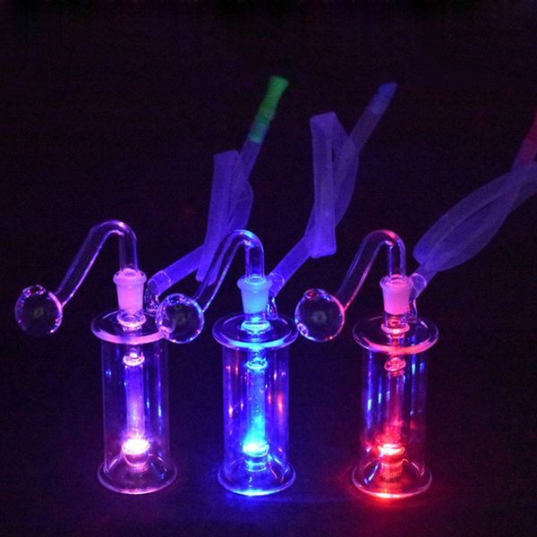 Conjunto de narguilé LED mais barato Tubos de água Bubbler Queimador de óleo Bong Dab Rig Bongs 10mm Joint Luzes LED Ash Catcher Bong com tubo de queimador de óleo de vidro masculino e mangueira DHL grátis