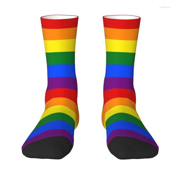 Meias masculinas novidade impressão gay orgulho lgbt arco-íris bandeira para homens mulheres elástico verão outono inverno lgbtq lésbica tripulação