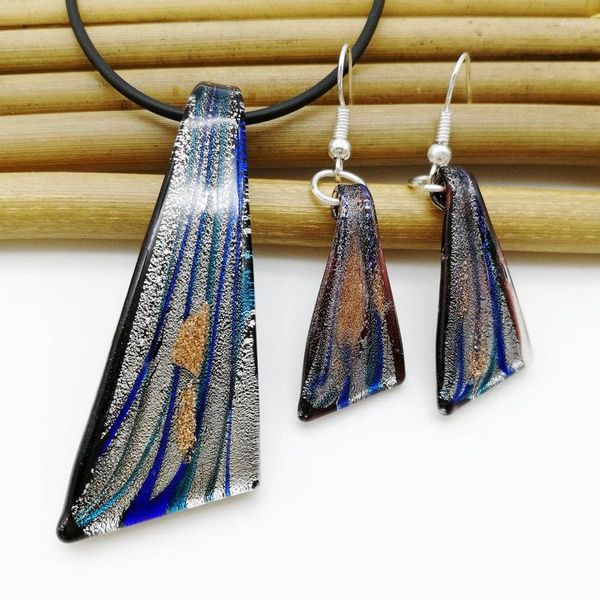 Комплект ожерелья и серег 1 муранское стекло в китайском стиле темно-синий кулон лэмпворк в форме ножа песочная цветная глазурь элегантные ювелирные изделия