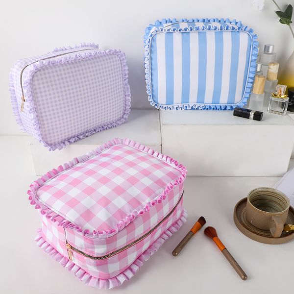 Sacos cosméticos Casos Ruffle Bag Viagem Maquiagem Nylon Bolsa para Mulheres Meninas Grande Higiene Pessoal Multifuncional Organizador Armazenamento Zíper À Prova D 'Água 230923