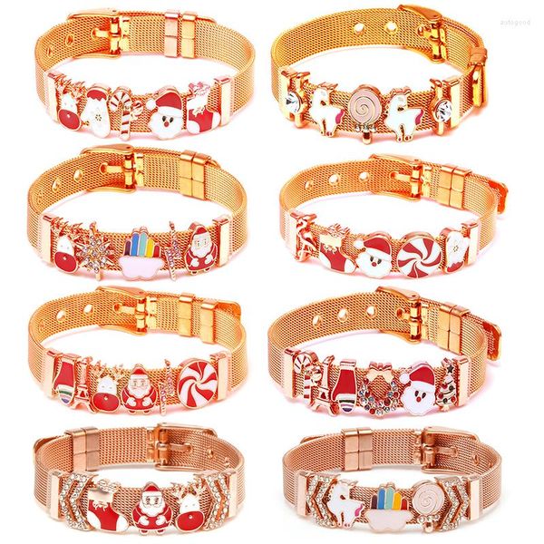 Strang Weihnachten Serie Edelstahl Gürtel Mesh Armbänder Für Frauen Santa Claus Charm Keeper Armband Armreif Weihnachten Schmuck Geschenk