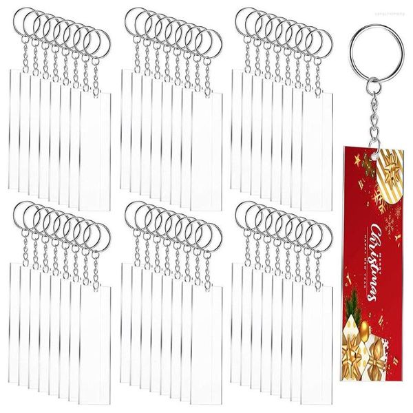 Chaveiros 48 pcs Clear Set Retângulo Transparente Acrílico Chaveiro Disco com Chaveiros para Vinil Personalizado e Tags DIY