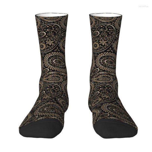 Calzini da uomo Oro Bohemian Art Paisley sfumato beige e marrone Abito da uomo unisex con stampa 3D cool