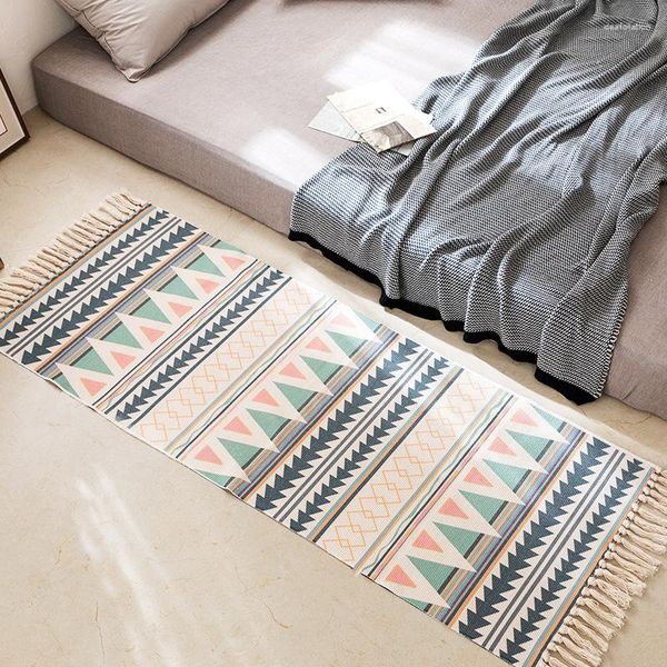 Teppiche Luxuriöser, böhmischer Stil, Baumwoll-Leinen, weicher Teppich, handgefertigte Quaste, Wohnzimmer-Nachttischmatte