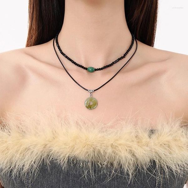 Anhänger Halsketten Chinesischen Stil Nische Vintage Naturstein Halskette Licht Luxus Exquisite Doppelschichtige Schlüsselbein Choker Schmuck Für