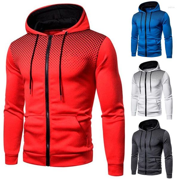 Erkek Hoodies Moda Motosiklet Fermuar Ceket Erkeklik Dot Baskı Kapşonlu Sonbahar Kış Bahar Gündelik Polar Sweatshirt